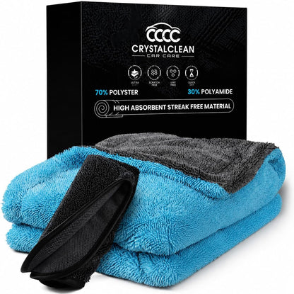 Crystal Clean 1300GSM Car Drying Towel - XL (24x36) Microfiber Towels for Cars with Double Twisted Loop, Professional Detailing Towel for Car Detailers - Quick Dry, Paint Safe & Swirl-Free