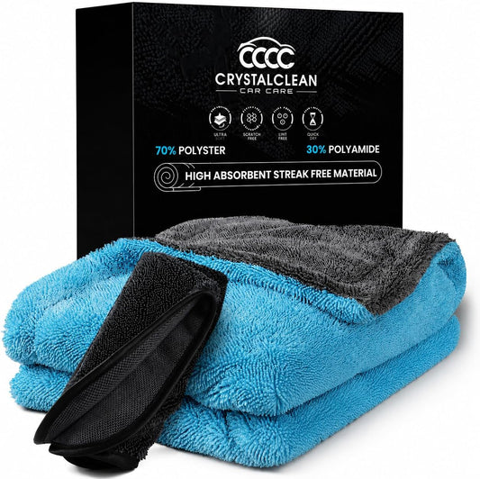 Crystal Clean 1300GSM Car Drying Towel - XL (24x36) Microfiber Towels for Cars with Double Twisted Loop, Professional Detailing Towel for Car Detailers - Quick Dry, Paint Safe & Swirl-Free