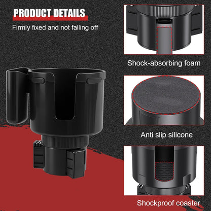 2 in 1 Car Cup Holder Expander with Phone Holder, 2.6"-3.93" Vehicle Cupholder Extender Adapter with Expandable Base, Auto Interior Water Bottle Accessories, Universal fit