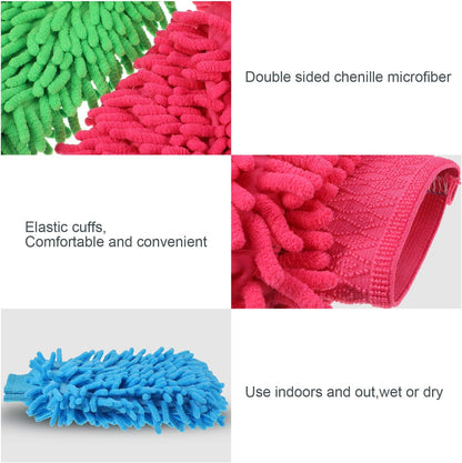 BBTO 5 Pieces Car Wash Mitts Microfiber Chenille Scratch Free Car Wash Gloves Absorbent Double Sided Drying Mitts Microfiber Swirl Free Clean Brush Truck SUV Motorcycles Home Dusting 10.24'' x 6.69''