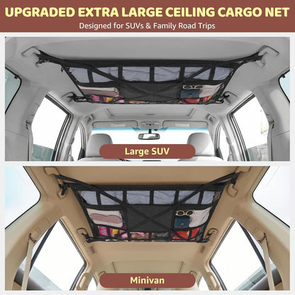 SUV Car Ceiling Cargo Net Pocket,35.4"x23.6" Double-Layer Mesh Car Roof Storage Organizer for Ford,F150,Jeep,Honda CRV,RAV4,Van Organizers and Storage,Camping Accessories