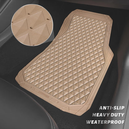CAR PASS Black Rubber Car Mats, All-Weather Floor Mats Full Set Durable Anti-Slip 3D Rhombus Waterproof Automotive Pad Trim to Fit Liner Universal Fit for Sedan SUV Truck Van, 4 Pcs All Black Rubber