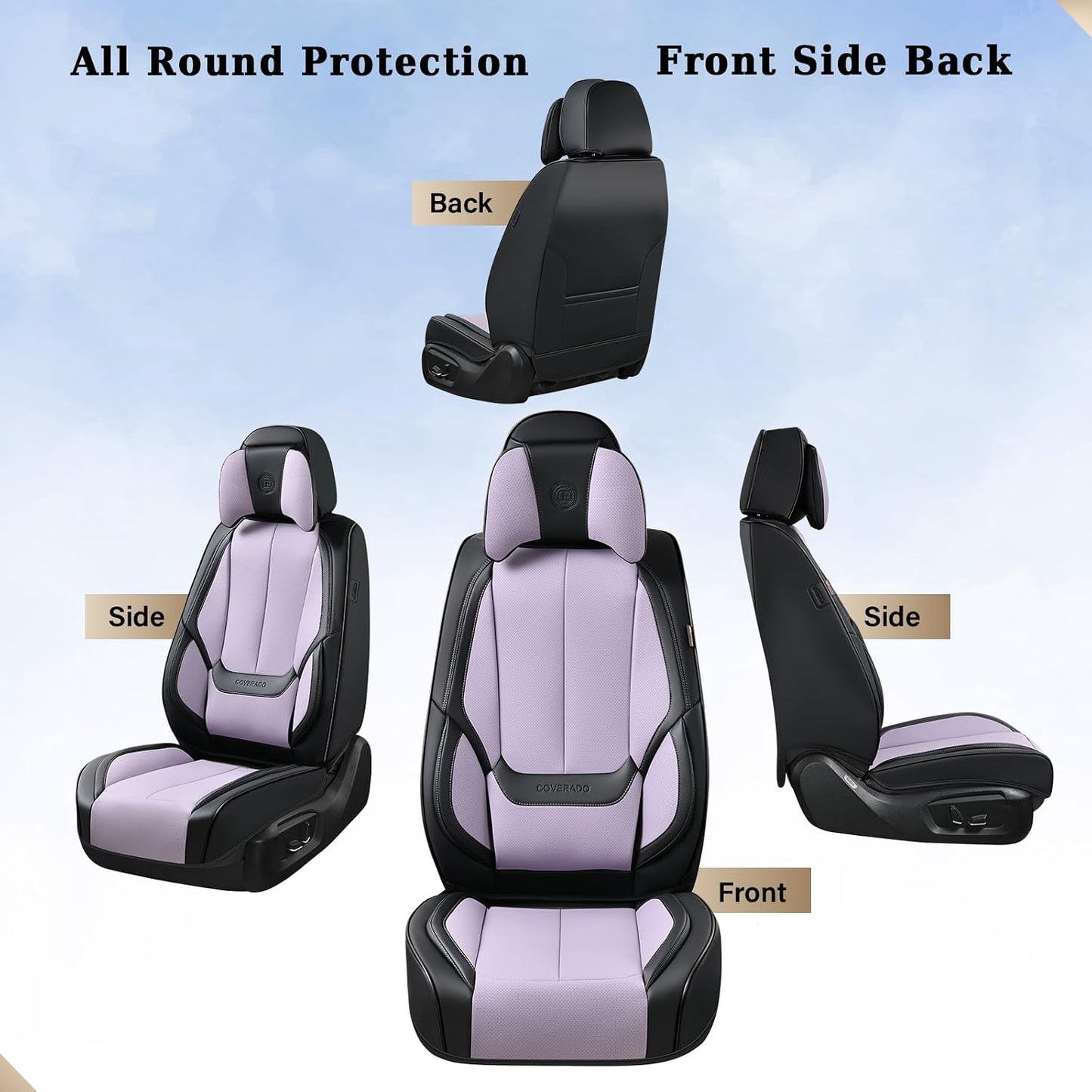 Coverado Seat Covers Full Set, Black Seat Covers for Cars 5 Seats, Car Seat Protector, Waterproof Nappa Leather Car Seat Cushion, Front and Rear Car Seat Cover Fit for Most Sedans SUV Pick-up Truck - Colors B