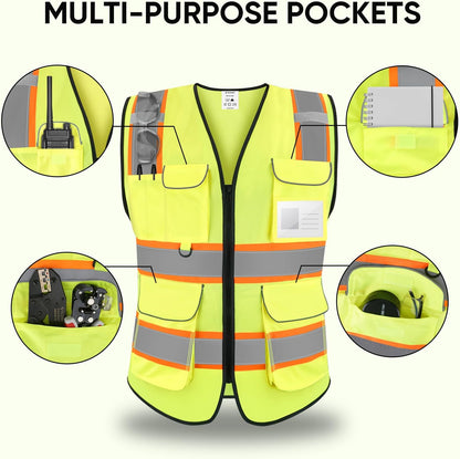 TICONN Reflective Safety Vest High Visibility Class II Mesh Vest for Women & Men Meets ANSI Standards
