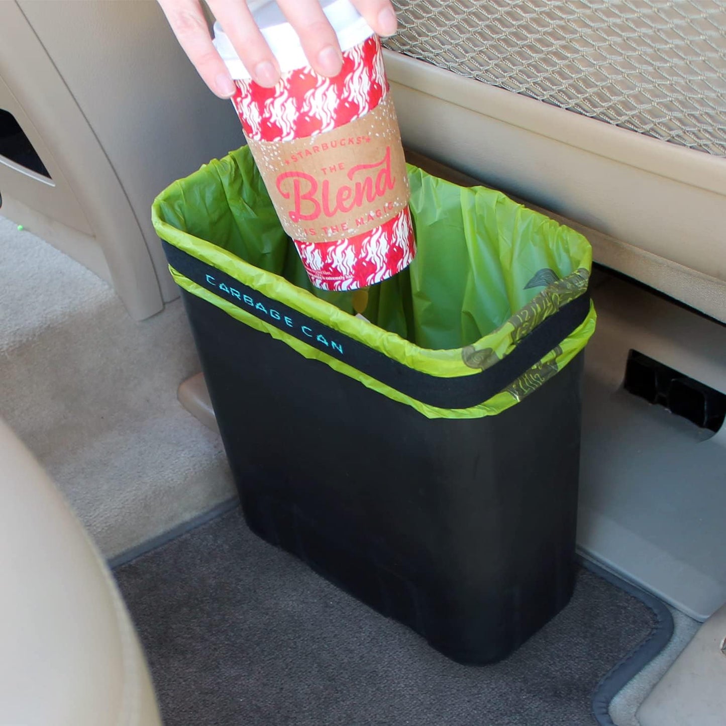 Car Trash Can for Car — 3-Gallon Leakproof Garbage Can with Floor Mat Clip & Bag Securement Band | Open-Top Vehicle Trash Bin for Drivers & Passengers | Fits SUV, Truck, Van, Sedan, MPV (Black)
