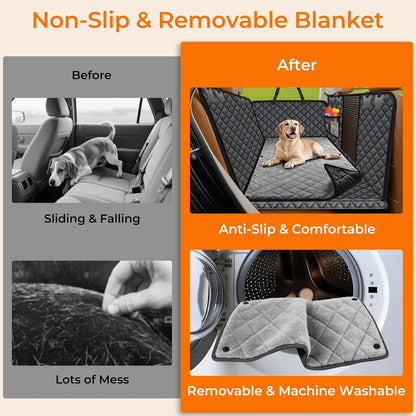 URPOWER Backseat Extender for Dogs - Hard Bottom Dog Car Seat Cover for Back Seat, Dog Hammock for Car and SUV, Pet Rear Seat Protector Dogs Travel Bed with Mesh Window