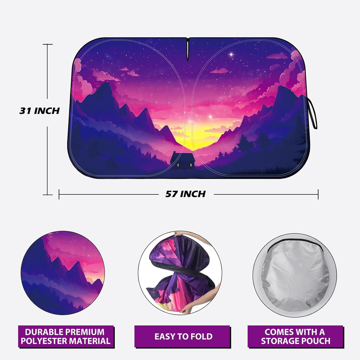 Car Windshield Sun Shade - Reflector Sunshade Offers Ultimate Protection for Car Interior, Cool Reflective Sun Blocker Fits Small Sedans, Mini SUVs