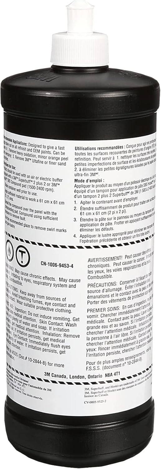 3M Super Duty Rubbing Compound, 05954, 1 qt (32 fl oz/946 mL), Contains No Waxes or Silicones