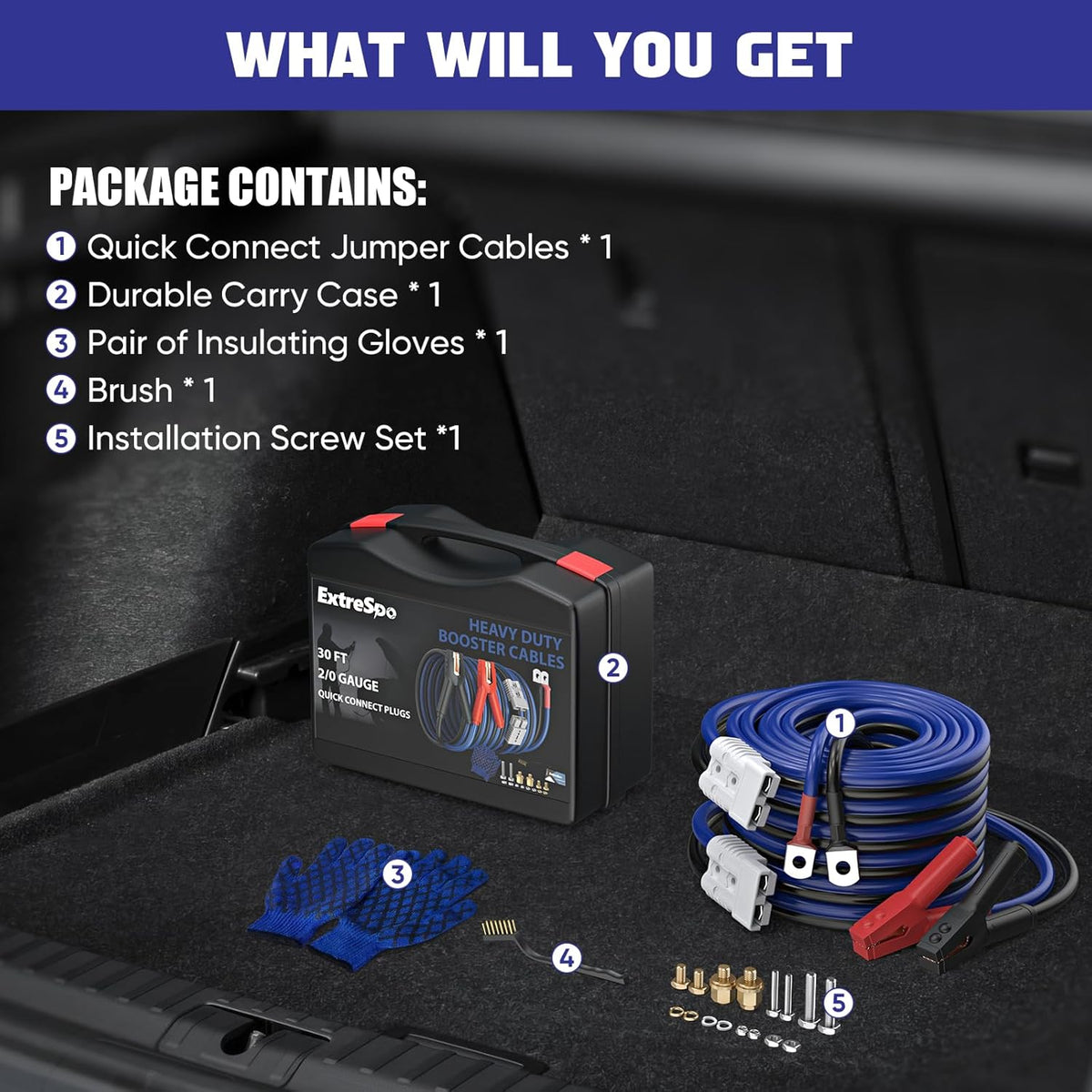 EXTRESPO Heavy Duty Jumper Cables - 4 Gauge 20 Feet 600Amp Automotive Booster Cables for Car Battery, for Car, SUV and Trucks, Jumper Cables Kit with Carry Bag, Gloves, Brushes (4 Gauge 20 FT)…