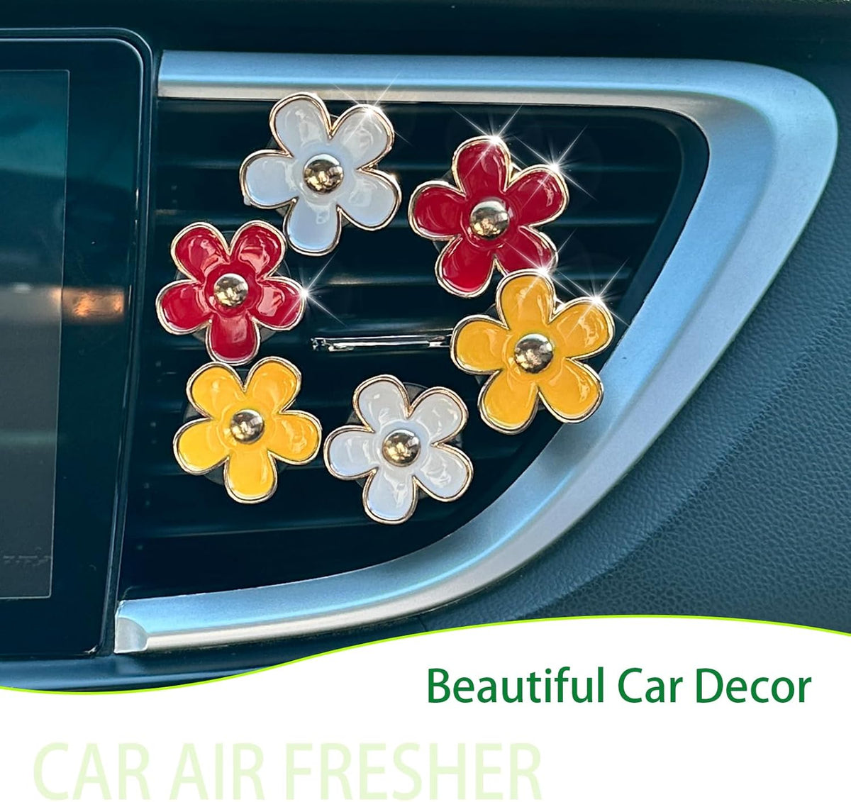 ORIESSE 6pcs Flowers Car Air Freshener Vent Clips Purple White Daisy Air Vent Clip Car Accessories for Women 3.3cm/3cm Flower Vehicle Interior Decor Refillable Diffuser