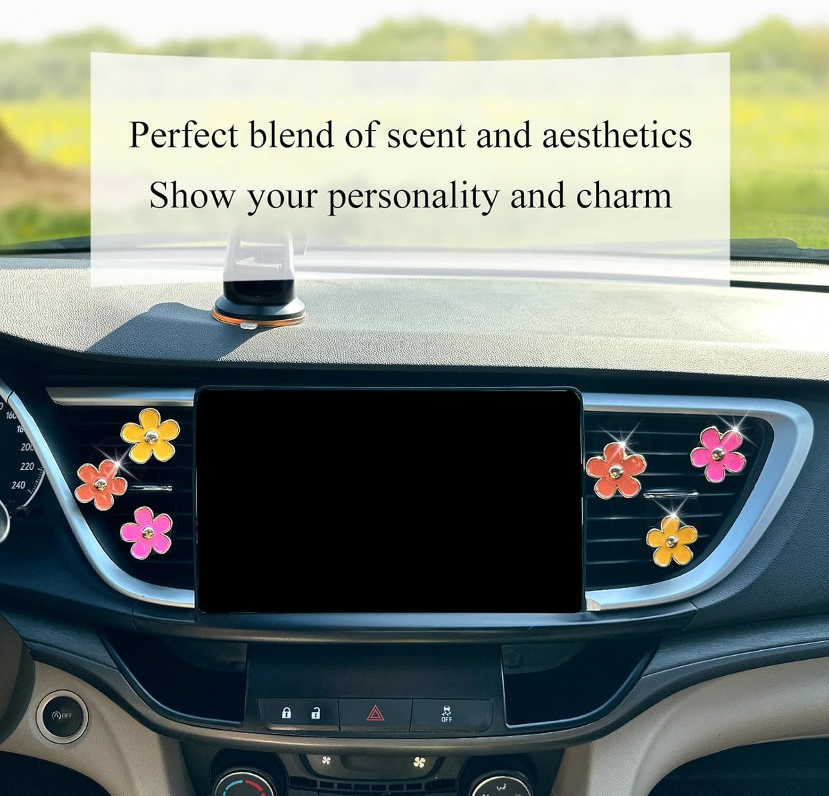 ORIESSE 6pcs Flowers Car Air Freshener Vent Clips Purple White Daisy Air Vent Clip Car Accessories for Women 3.3cm/3cm Flower Vehicle Interior Decor Refillable Diffuser
