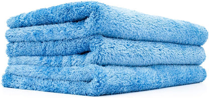 The Rag Company - Eagle Edgeless 500 (4-Pack) Professional Korean 70/30 Blend Super Plush Microfiber Detailing Towels, 500GSM, 16in x 16in, Blue