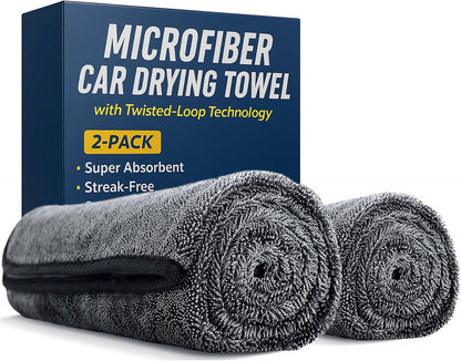Microfiber Car Drying Towel with Twisted-Loop Technology 2-Pack (Oversized 63"x24" + 35"x24"), Super Absorbent, Streak-Free, Scratch-Free, Lint-Free, Fast Drying Towels for Cars, Trucks, SUVs