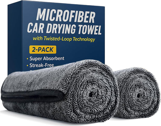 Microfiber Car Drying Towel with Twisted-Loop Technology 2-Pack (Oversized 63"x24" + 35"x24"), Super Absorbent, Streak-Free, Scratch-Free, Lint-Free, Fast Drying Towels for Cars, Trucks, SUVs