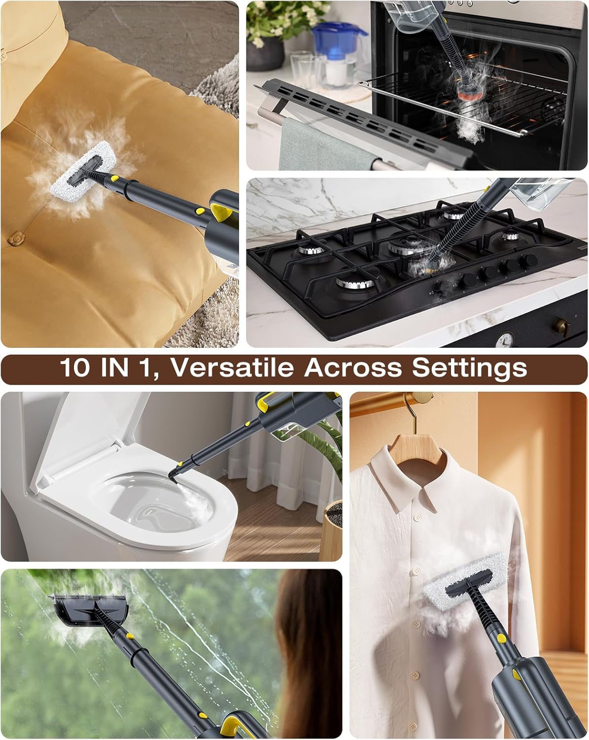 10-in-1 Steam Mop with Detachable Handheld Steamer,350ml Tank, 10s Heat-Up, 248°F Steam Cleaner, 2-Level Control and Swivel Head for Floor,Carpet,Tiles, BBQ grill,Car Accessories Clean White