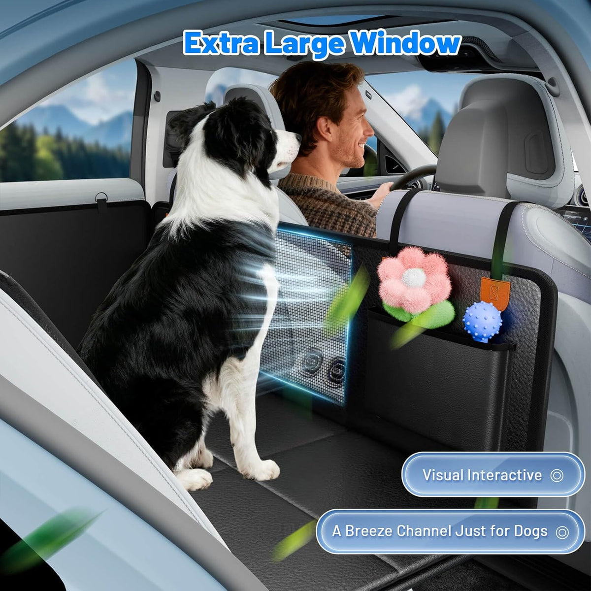 Dog Car Seat Cover for Back Seat with Hard Bottom,Waterproof Back Seat Extender for Dogs,Dog Hammock Dogs Bed for Cars, SUVs,Pet Seat Cover for Back Seat Holds 400lbs with Mesh Window & Pocket
