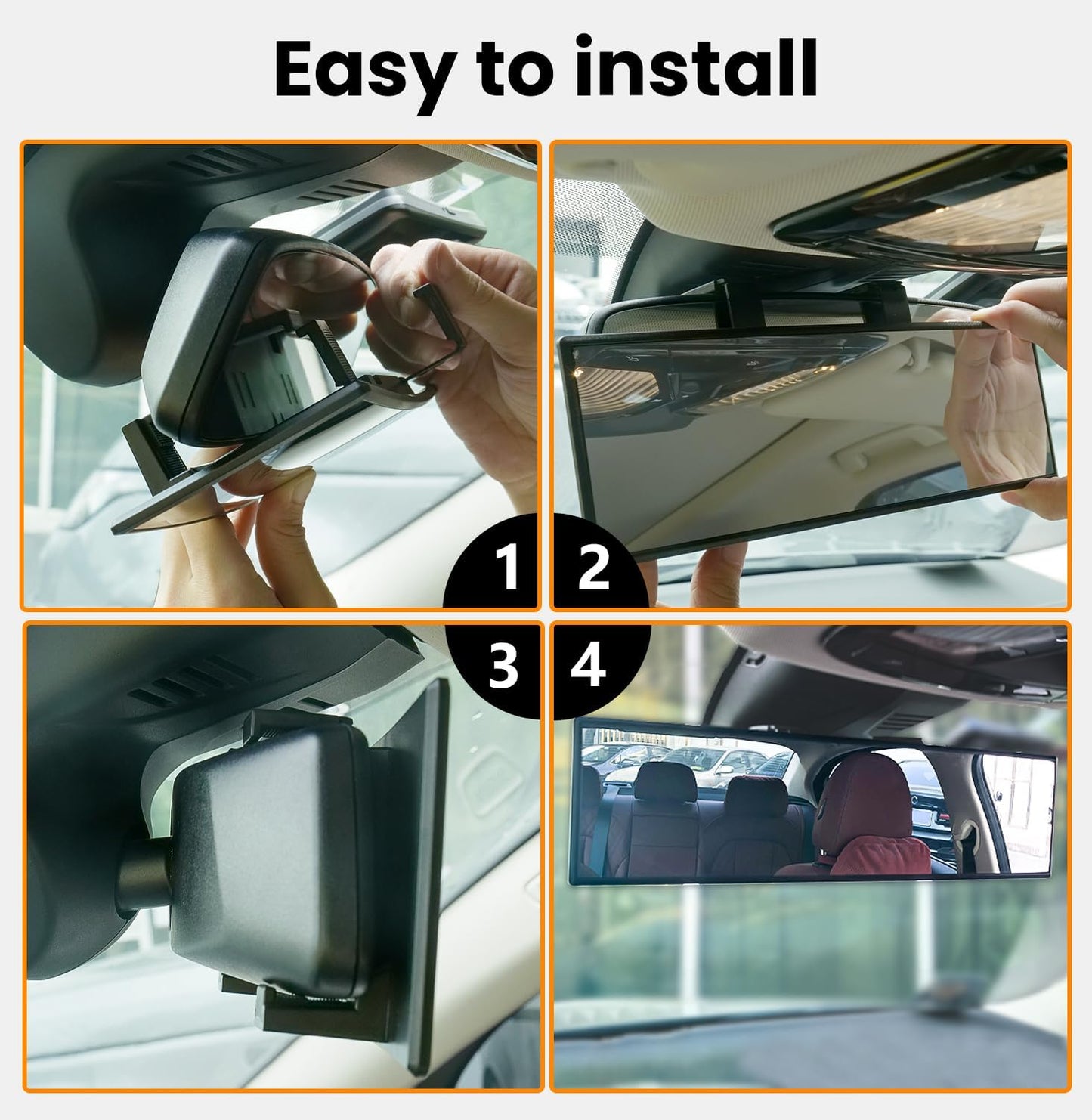 Rear View Mirror, Chrome Anti-glare Panoramic Rear Mirrors Universal 10 Inch Convex Car Interior Clip on Extra Big Wide Angle Rearview Mirror Extender to Reduce Blind Spot for Car SUV