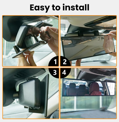 Rear View Mirror, Chrome Anti-glare Panoramic Rear Mirrors Universal 10 Inch Convex Car Interior Clip on Extra Big Wide Angle Rearview Mirror Extender to Reduce Blind Spot for Car SUV