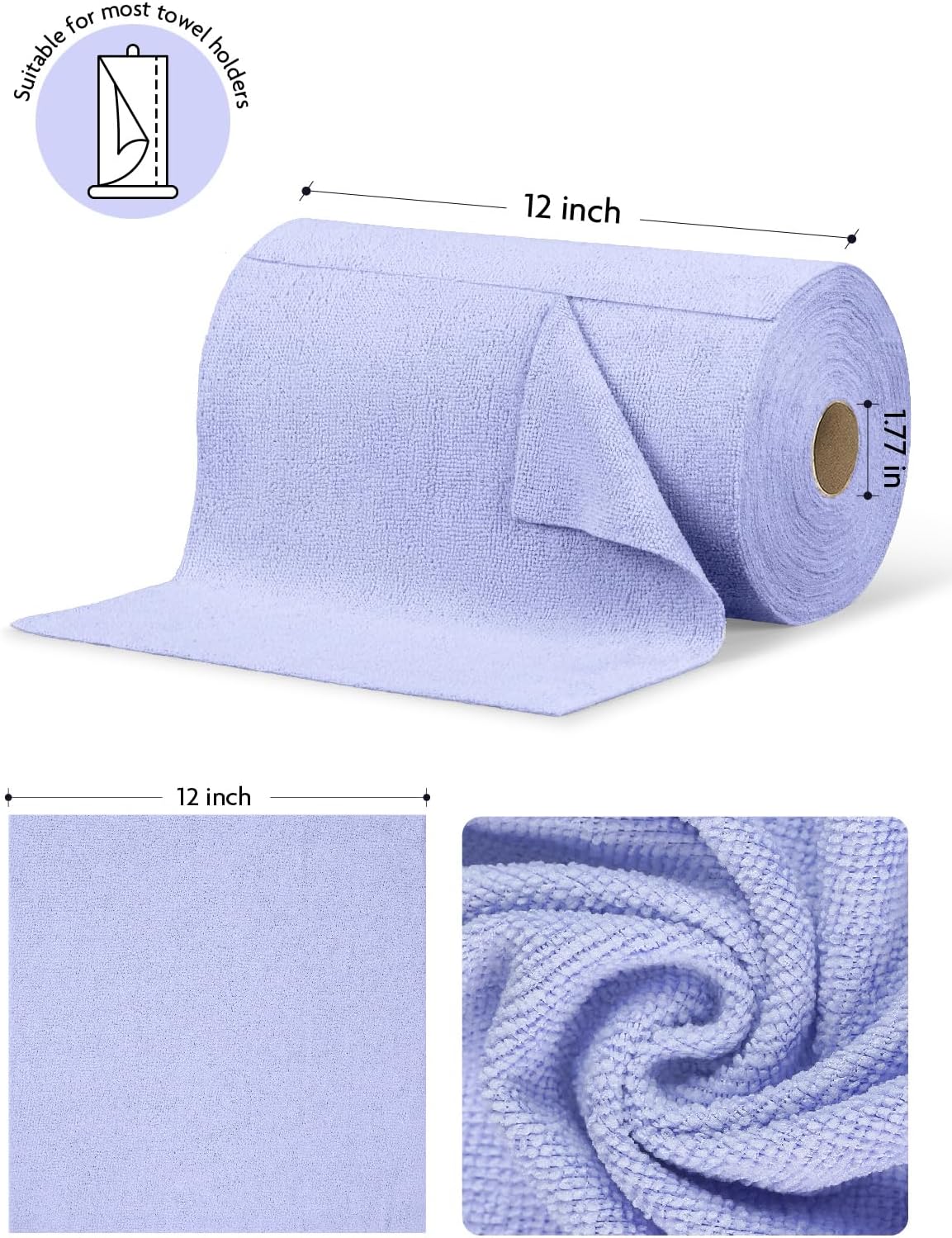 Fantasticlean Microfiber Cleaning Cloth Roll -75 Pack, Tear Away Microfiber Towels, 12" x 12", Reusable, Washable, Scratch Free, Ultra Absorbent for All-Around Cleaning Supplies (DimGray)