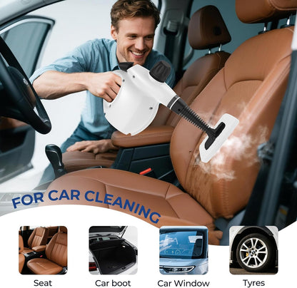 Steam Cleaner, Pressurized Handheld 13pcs Multi-Purpose Natural Deep Cleaning Steamer, Portable Steamer for Cleaning Home, Grout, Kitchen, Car, Window, Upholstery, Bathroom and Clothes, White