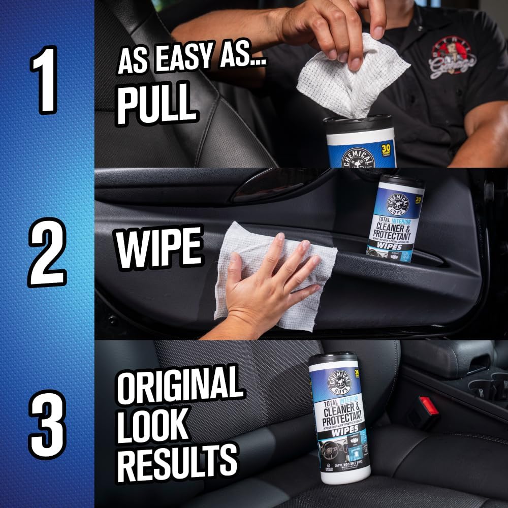 Chemical Guys Canister Wipes - VRP & Total Car Interior Cleaner & Protectant, Great for Cars, Trucks, SUVs, RVs, & More (60 Ct)