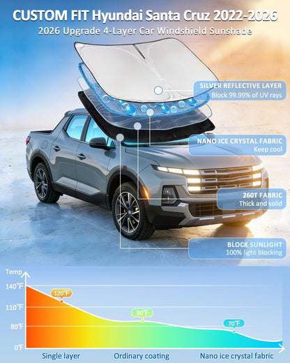 for Toyota Tacoma 2016-2023 2024 2025 2026 Sun Shade Sunshade Windshield Cover - 4 Layers Front Window Shade Custom Fit Tacoma 2Dr 4Dr Pickup Sun Visor 240T Shade Blocks UV Rays Car Accessories - Colors A