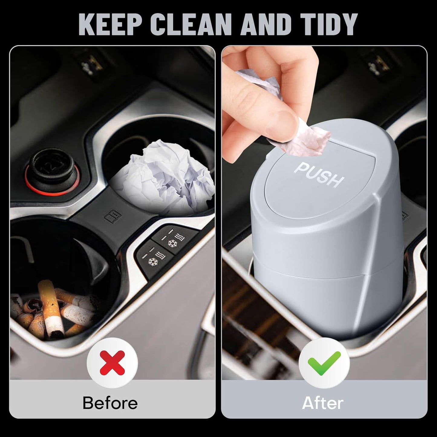 Car Trash Can Bin with Lid - Car Garbage Can Cup Holder - Pink Mini Leakproof Vehicle Garbage Bin with 20pcs Trash Bags - Automobile Organizers and Storage for Front Back Seat Accessories