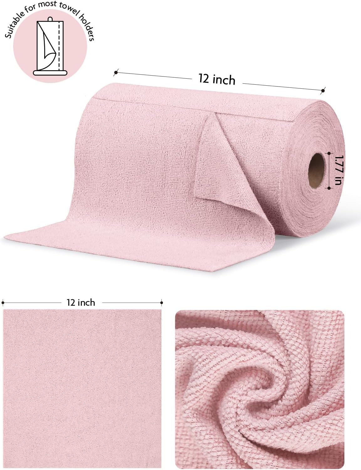 Fantasticlean Microfiber Cleaning Cloth Roll -75 Pack, Tear Away Microfiber Towels, 12" x 12", Reusable, Washable, Scratch Free, Ultra Absorbent for All-Around Cleaning Supplies (DimGray)