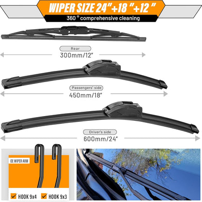 AUTOBOO 3-Pack Windshield Wiper Blades for Subaru Outback 2020-2025, Original Equipment Replacement 26"+18" Front and 16" Rear, All-Weather Performance, Easy One-Click Install