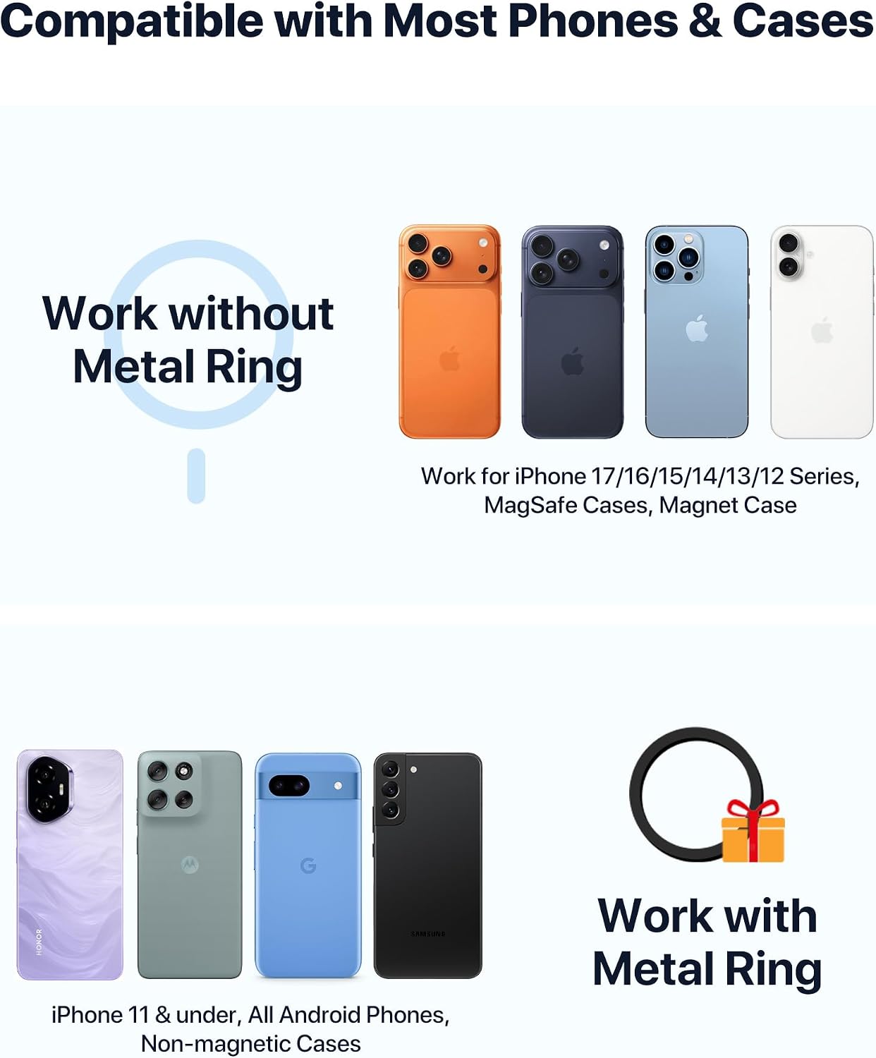 Miracase Phone Holders for Your Car with Metal Hook Clip, Air Vent Cell Phone Stand Car Mount, Universal Automobile Cradle for Garmin GPS Fit iPhone Android and All Smartphones, Dark Black