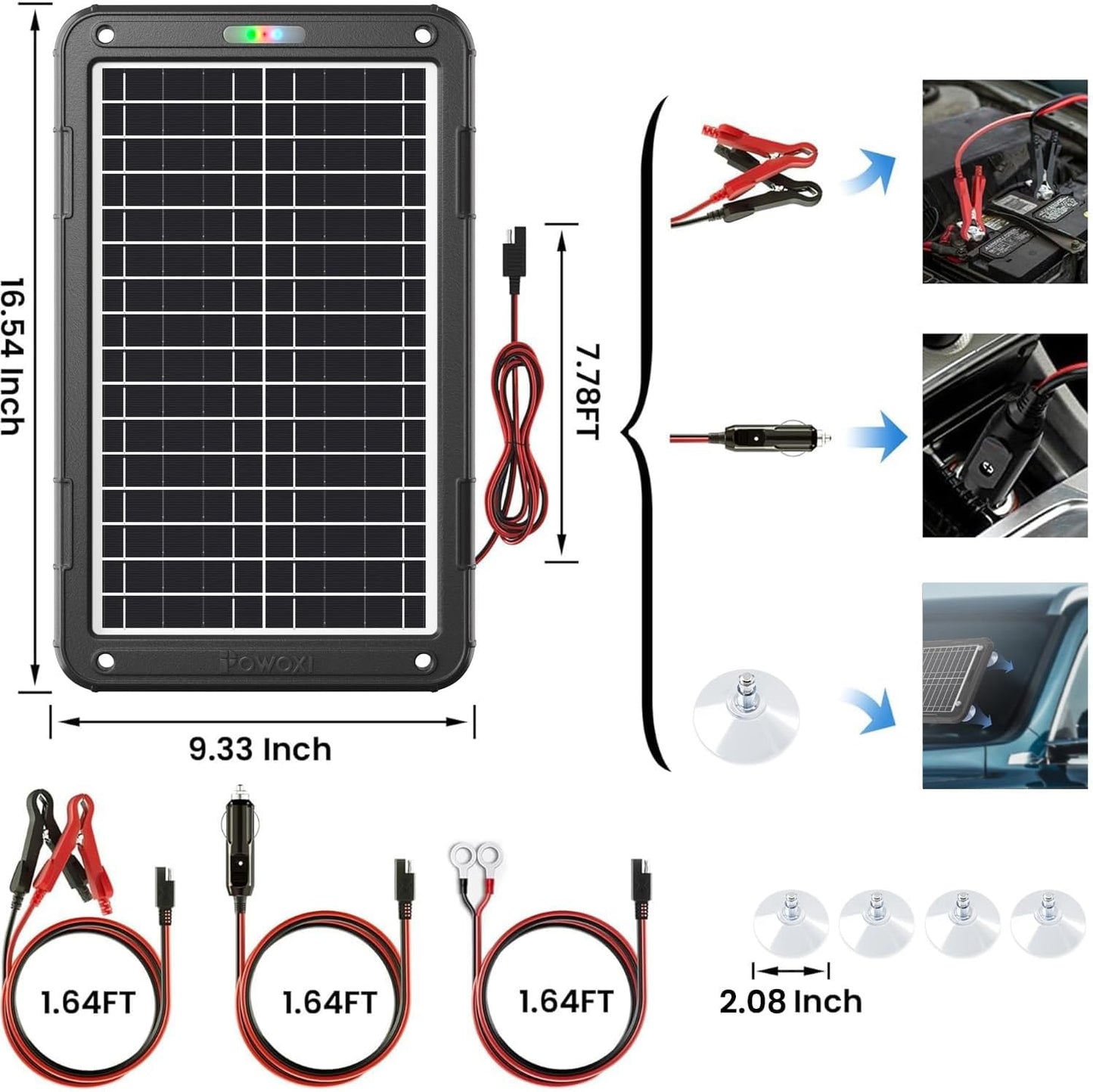 POWOXI Upgraded 7.5W-Solar-Battery-Trickle-Charger-Maintainer-12V Portable Waterproof Solar Panel Trickle Charging Kit for Car, Automotive, Motorcycle, Boat, Marine, RV,Trailer, Snowmobile, etc.