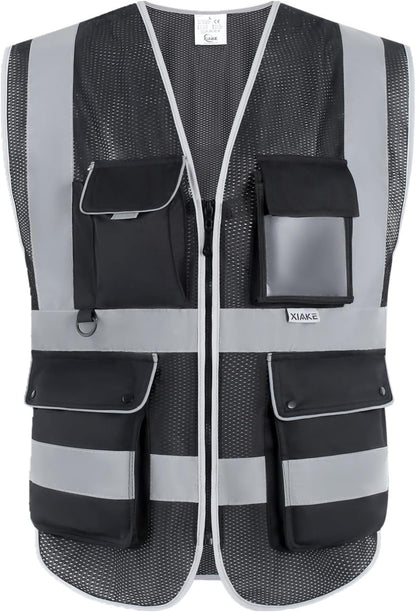 XIAKE Reflective Safety Vest for Men & Women High Visibility Class 2 Vest with Pockets Meets ANSI Standards