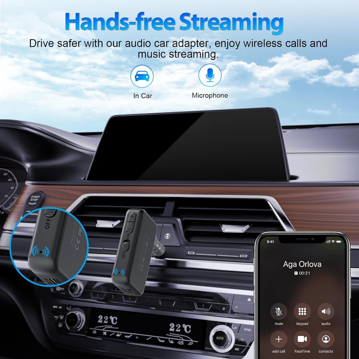 1Mii Bluetooth 5.3 Music Receiver for Car/Home Stereo, Aux Bluetooth Adapter for Car with Volume Control Supports Hands Free Calls, 16H Battery Life