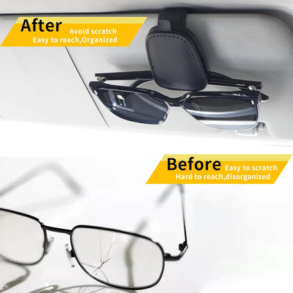 Yuoyar Magnetic Leather Sunglasses Holder for Car, 2 Packs (Black) | Magnetic Car Visor Accessories