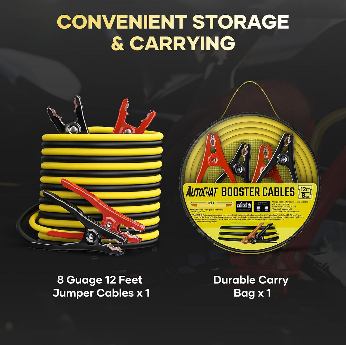 Jumper Cables for Car Battery, 8 Gauge 12 Feet Automotive Booster Cables, for Jump Starting Dead or Weak Batteries with Carry Bag