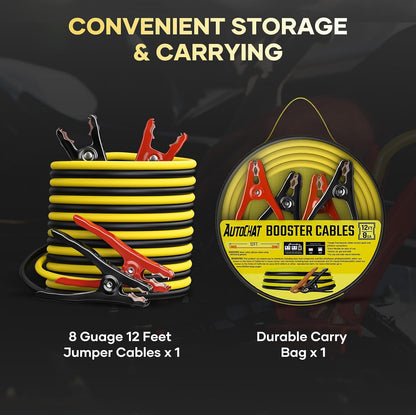 Jumper Cables for Car Battery, 8 Gauge 12 Feet Automotive Booster Cables, for Jump Starting Dead or Weak Batteries with Carry Bag