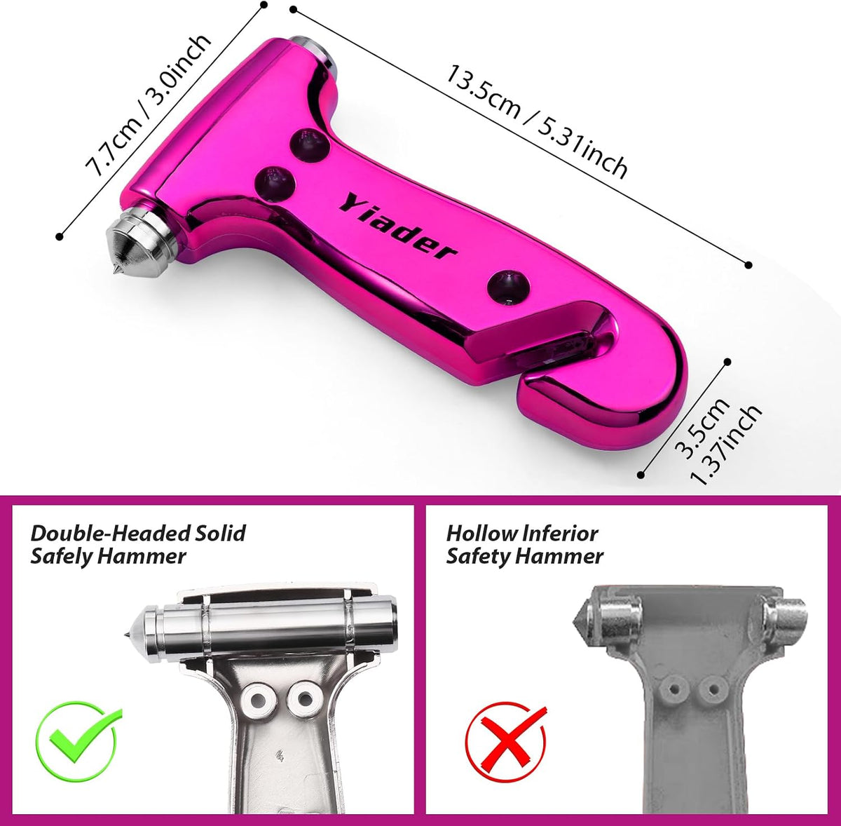 Window Breaker, 3-in-1 Emergency Escape Tool with seat Belt Cutter and Glass Breaker, Safety Emergency Car Escape Tool for Car, Electroplating Pink