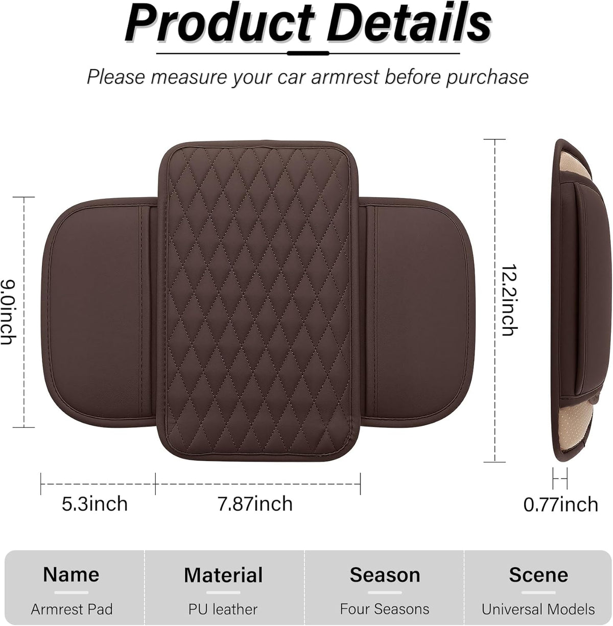 Amiss Car Center Console Cover, Upgraded Leather Car Armrest Cushion with 2 Storage Pockets, Universal Waterproof Cushion Pad, Non-Slip Car Interior Accessories, Fits Most Sedans SUVs Trucks (Black)