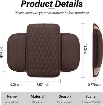 Amiss Car Center Console Cover, Upgraded Leather Car Armrest Cushion with 2 Storage Pockets, Universal Waterproof Cushion Pad, Non-Slip Car Interior Accessories, Fits Most Sedans SUVs Trucks (Black)