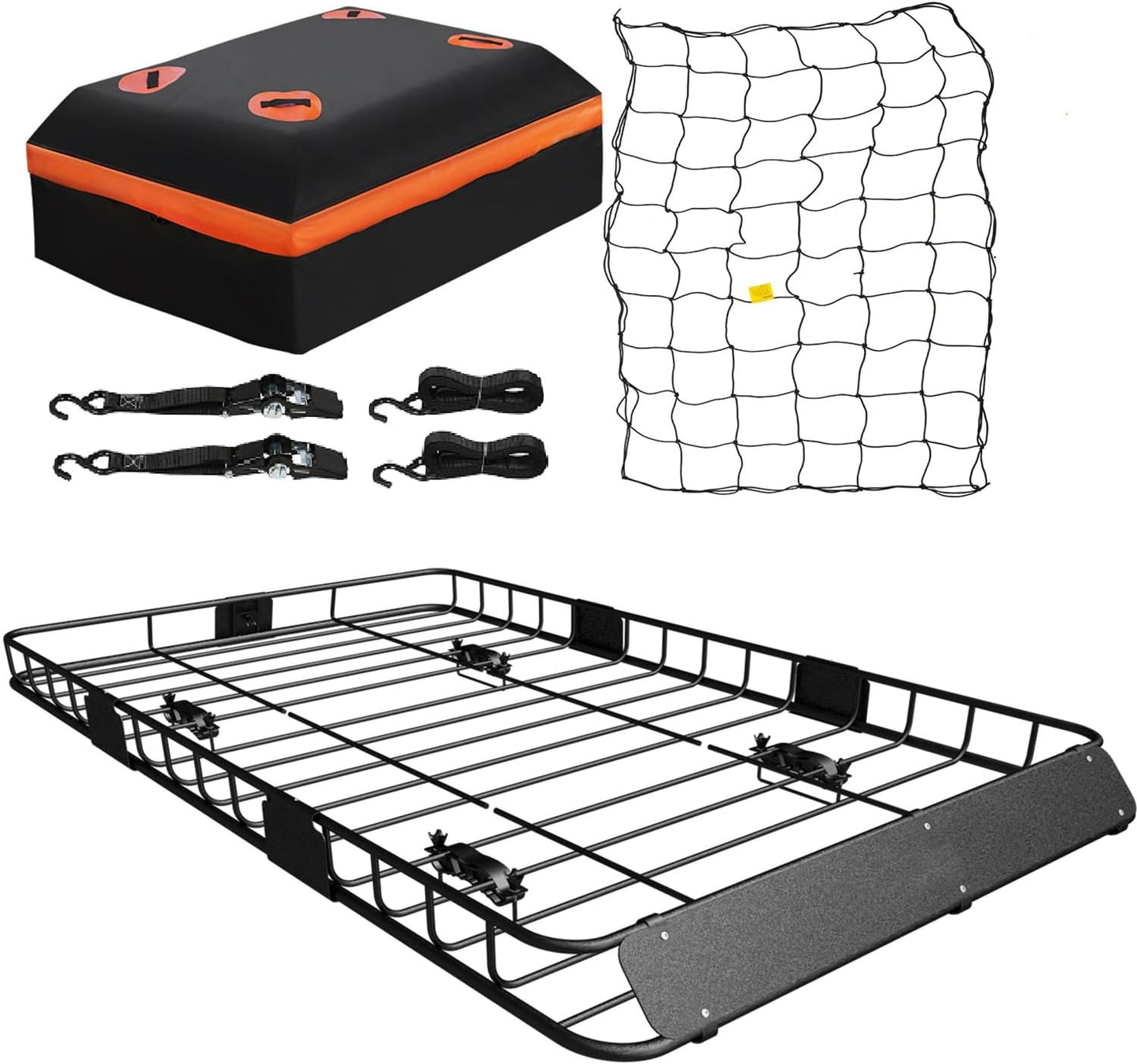 WEIZE 64" x 39" x 5" 200lb Heavy Duty Roof Rack Carrier Basket with Waterproof Bag, Cargo Net and Ratchet Straps, Universal Car Top Luggage Holder for SUV, Truck