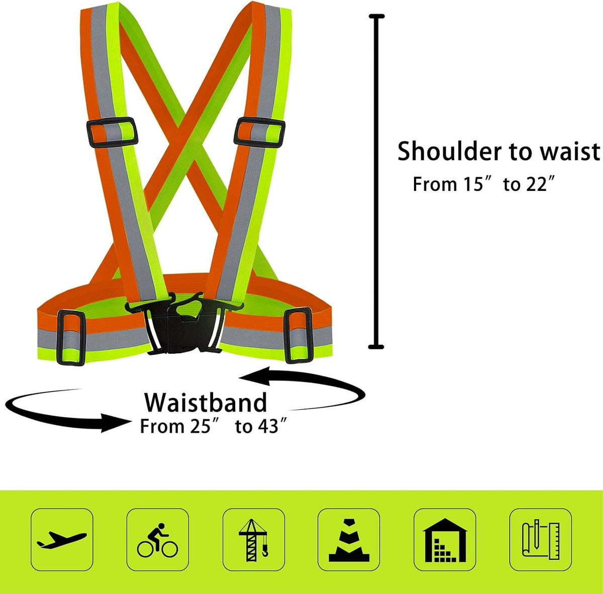 DUSKCOVE 2 Pack Hi Vis Safety Vests - Adjustable Bright Neon Color High Visibility Reflective Safety Straps Gear for Traffic Control, Running, Cycling
