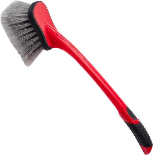 Mothers Car Wash Brush, Wheel and Fender Brush, Short Handle Tire Cleaner for Car Detailing, 10 Inch, Red/Black