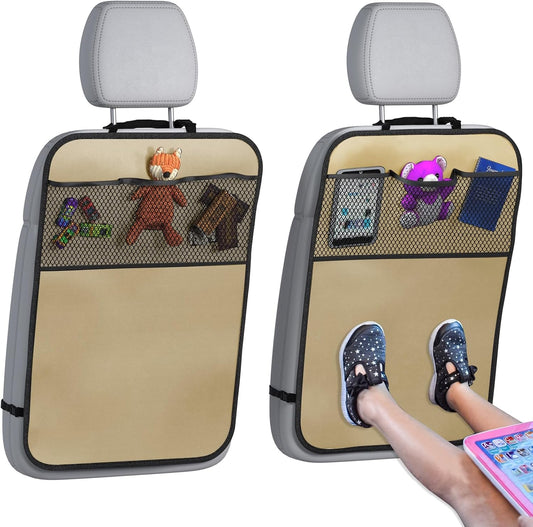 lebogner Back Seat Cover For Kids + 3 Pocket Storage Organizer, 2 Pack X-Large Waterproof Kick Mats Backseat Protector, Car Seat Back Protectors For Vehicles To Protect From Dirt, Mud & Scratches
