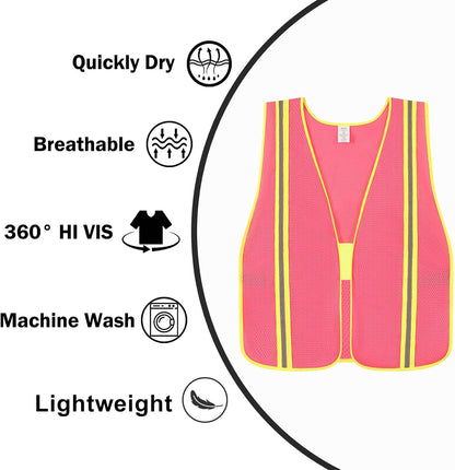 High Visibility Reflective Safety Vest for Men Women Class 2 Hi Vis Mesh Fabric Safety Work Jacket with Elastic Band