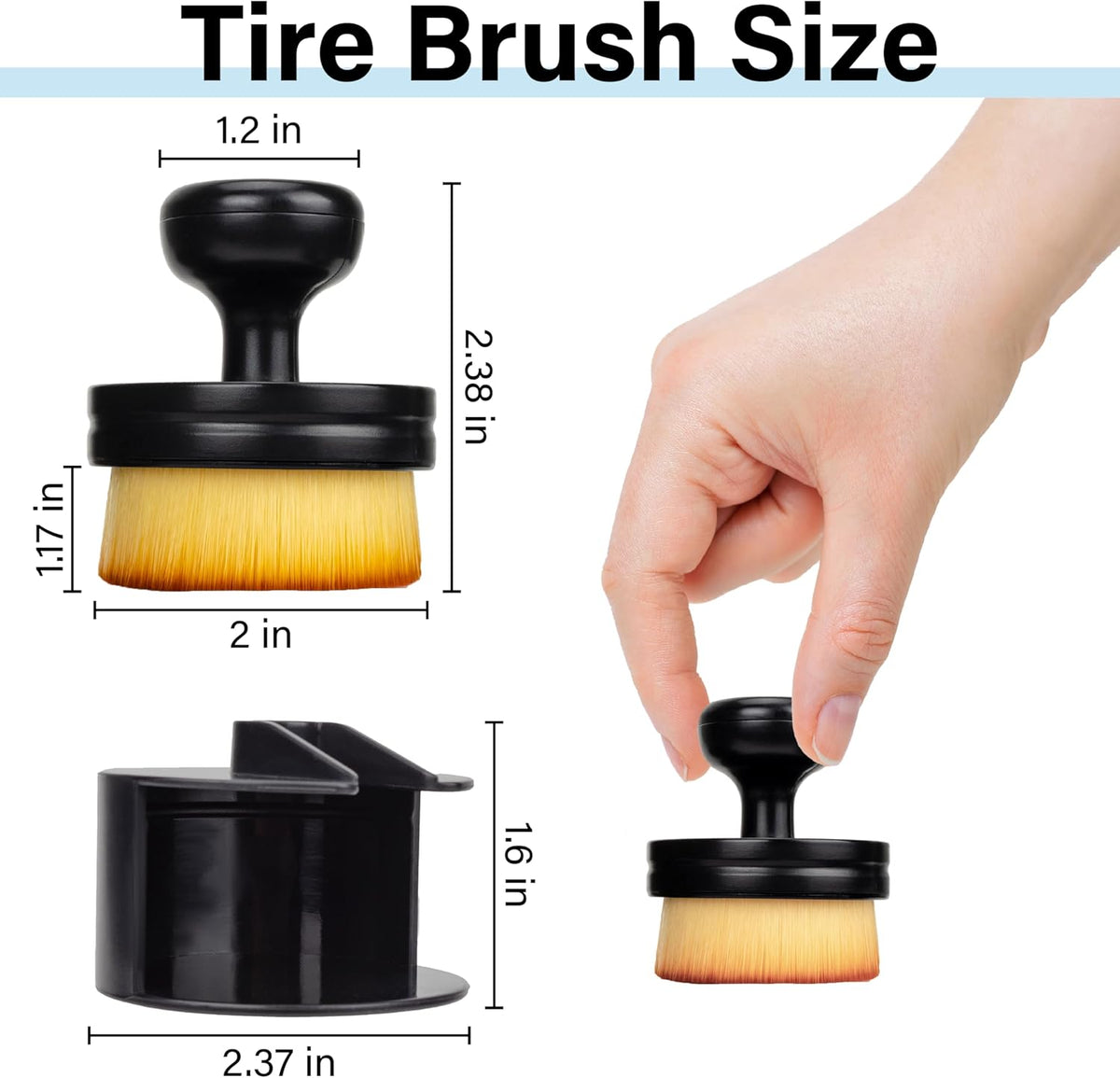 Tire Shine Applicator Brush, Tire Shine Brushes, Tire Dressing Brush Applicator with Seal Cover, Tire Brush for Car Detailing, Tire Gel Applicator, High Density Detail Factory Tire Brush (Black)