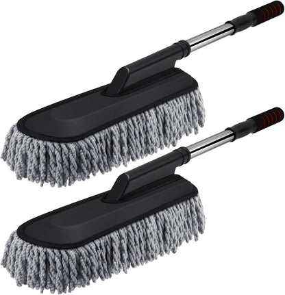 Tanlade 2 Pack Microfiber Car Duster Exterior Scratch Free with Extendable Handle Soft Car Duster Kit for Cleaning Dust Brush Set for Exterior Interior Cleaning Tools (Blue Gray)