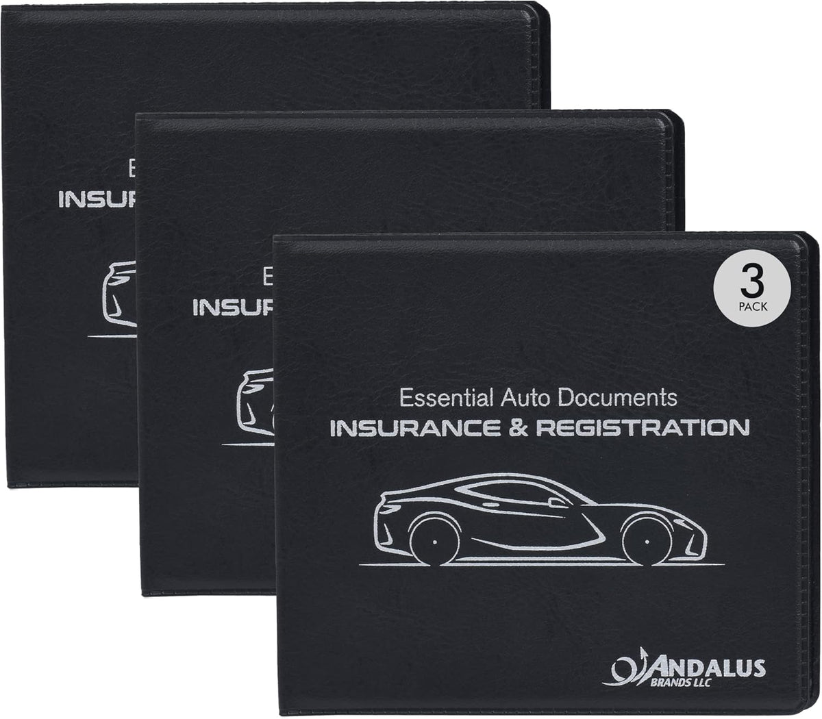 Andalus Auto Registration & Insurance Card Holder Pack of 2, Waterproof Essential Car Registration Holder with Hook & Loop Closure, Perfect for Every Vehicles Glove Boxes (White - 5 1/8" x 4 5/8")