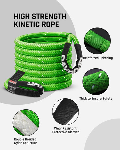 DAYDOOR Recovery Tow Rope Kit with 2 Soft Shackles, 7/16 Inch x 30 ft 31,200 Lbs UHMWPE Tow Strap, Synthetic Towing Rope Recovery Kit for ATV, UTV, SUV, Cars (Gray)