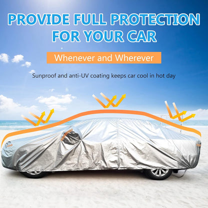 SEAZEN Car Cover with Zipper, 2 Layer Full Car Covers Waterproof/UV Protection/Snowproof/Dustproof, Universal Car Cover (Fit Sedan-Length Up to 200")