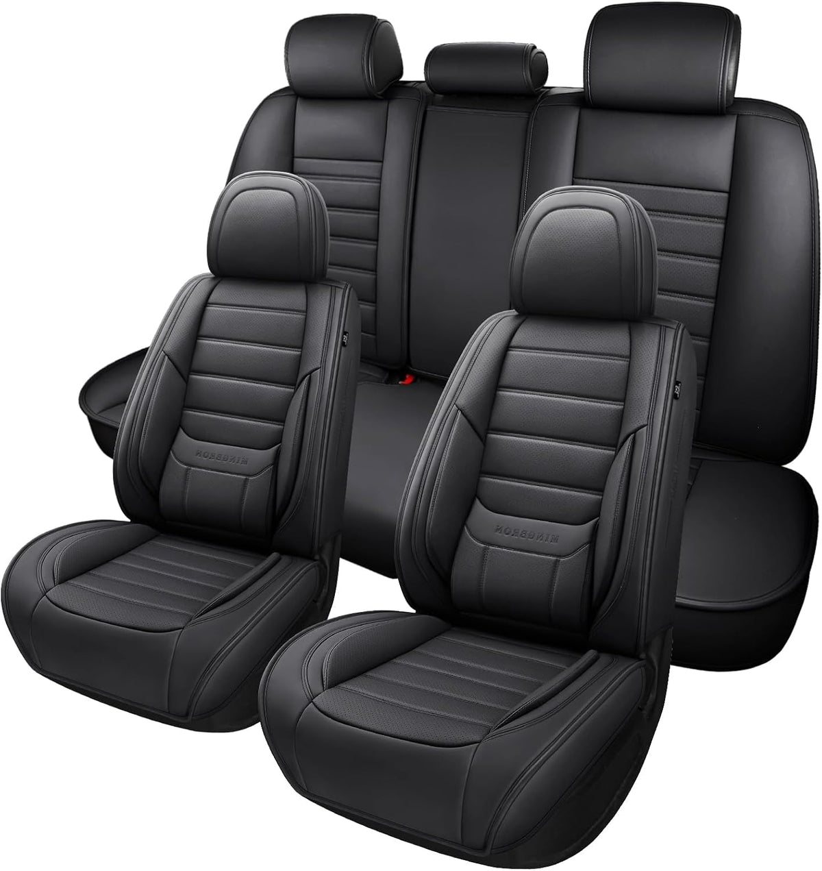 MINGBRON Car Seat Cover Full Set, Leather Car Seat Cover, Waterproof Seat Covers, Car Seat Cushion, Nappa Leather Seat Covers Car Seat Protector Universal Fit Most Cars Black